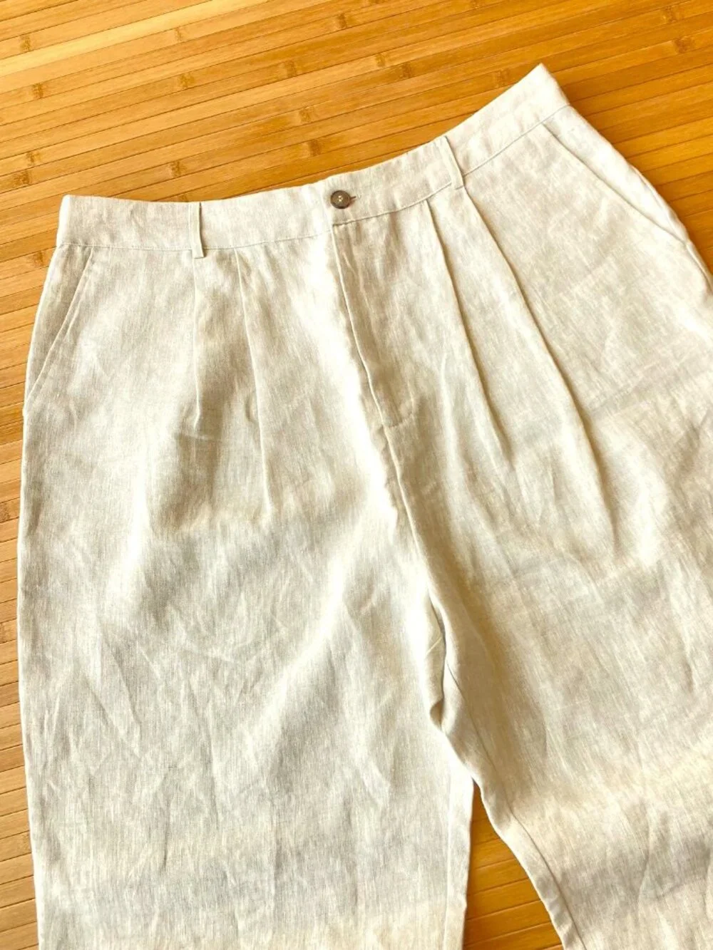 Reformation Wide Leg Linen Pants High Rise Pleated Womens 14 Flax Beige